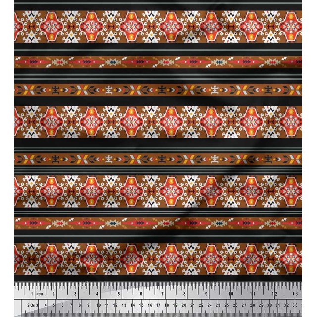 Soimoi Modal Satin Fabric Ikat Southwestern Print Fabric by The Yard 42 Inch Wide