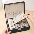 thumbnail image 4 of LSLJS Jewelry Organizer Box Leather Large Jewelry Boxes Earrings Holder Organizer Storage Case Double Layer Display with Removable Tray Elegant Jewelry Box, 4 of 5