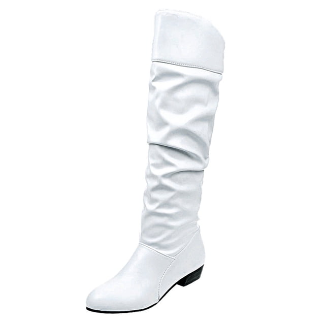 Babysbule Chaussures pour Femmes en Liquidation, Bottes Hautes à Enfiler pour Femmes à Talon Carré de Couleur Unie, Bottes Hauteur Genou à Bout Rond