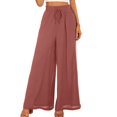thumbnail image 4 of GZWYHT Wide Leg Pants,Palazzo Pants,Women's Wide Leg Pants Flowy Ruffle Solid Color Drawstring Waist Pants,Flowy Pants,High Waisted Pants,Sweatpants Women,Watermelon red,M, 4 of 4