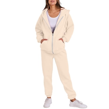 Pisexur Survêtements Femmes Ensemble 2 Pcs Survêtements Couleur Unie Chandails à Capuche à Fermeture Éclair à Manches Longues Pantalons Jogger avec Poches Décontracté Ample Tenues de Voyage de Vacances pour Femmes