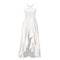 thumbnail image 4 of Robes de Cocktail Formelles pour Femmes Été Ourlet à Volants Invitée de Mariage Robes de Soirée Col Croisé Licou Asymétrique Robe de Fête Blanche, G, 4 of 7