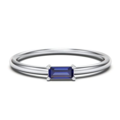 East-West Stackable Baguette Birthstone Ring - Blue Sapphire (September)