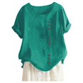 thumbnail image 1 of WEIYLL Ladies T Shirts Plus Size Linen Loose Tunic Breathable Boho Solid Green Tee Sizes XXXXL, 1 of 3