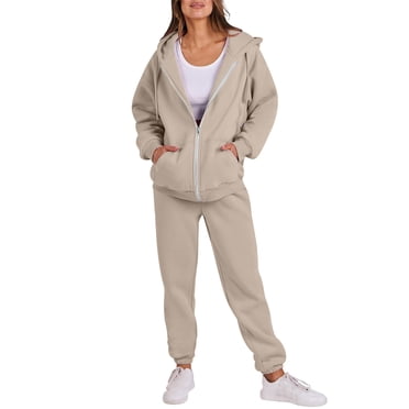 Pisexur Sweatsuits Women 2 Piece Outfit Solid Color Tracksuits Long Sleeve Zip Up Hoodies Jogger Pants with Pockets Casual Loose Vacation Travel Outfits for Women