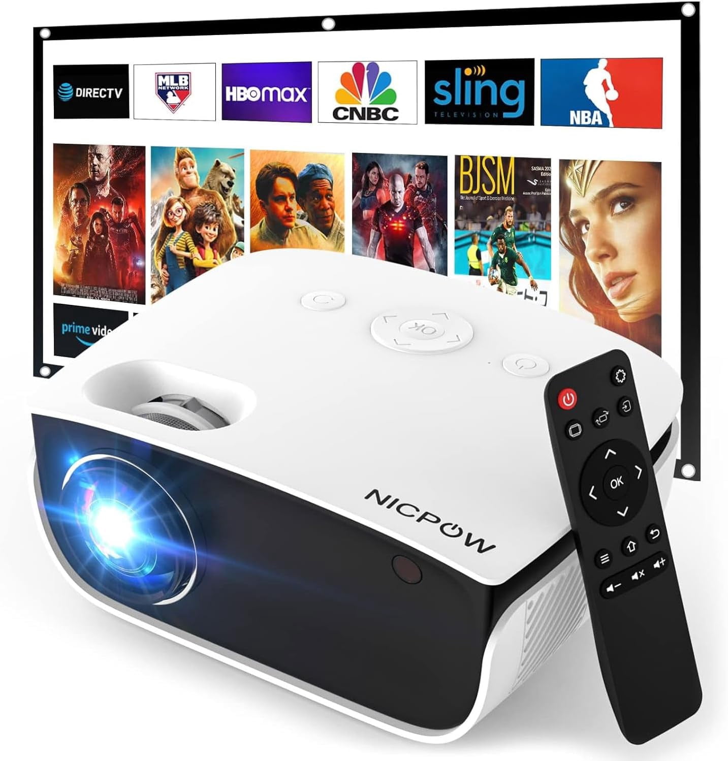 NICPOW Mini Projector for Home Theater, Outdoor Projector, 1080P and 240" Supported Movie Projector 7500 L Portable Home Video Projector Compatible with Smartphone/TV Stick/PS4/PC/Laptop