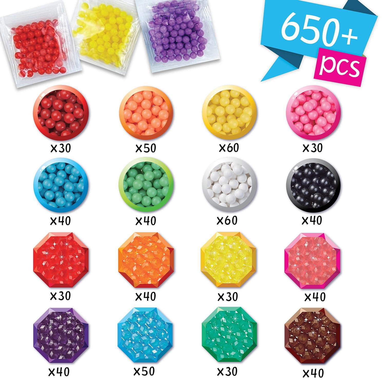 Aquabeads Mon grand atelier de création, Plastique, Multicolore, S & La recharge perles éclats - Loisirs créatifs - 31995