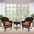 thumbnail image 2 of Jeco 3 Piece Wicker Conversation Set in Espresso with Orange Cushions, 2 of 10