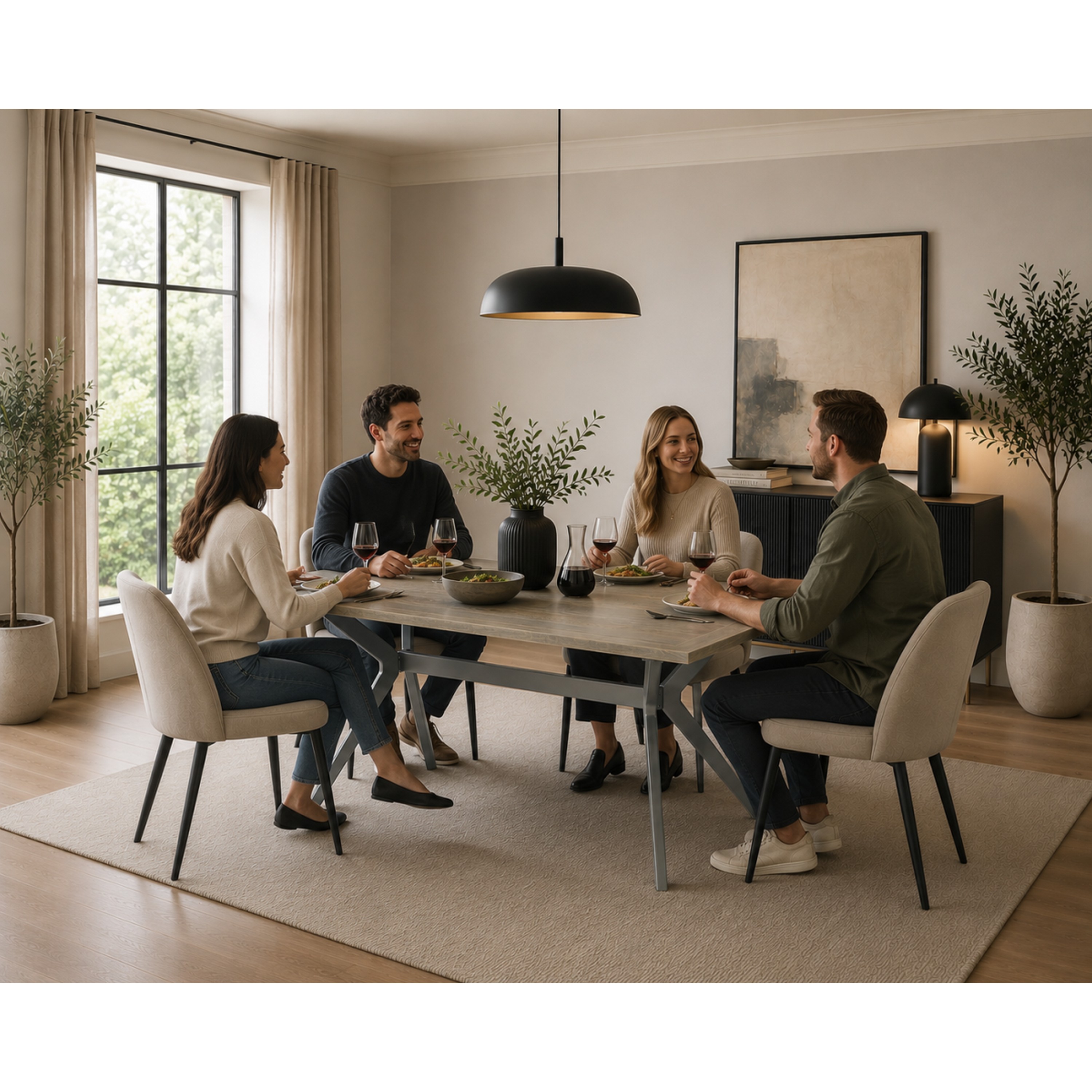 Table à manger Brassex Celine fini chêne rustique avec base en métal pour cuisine et salle à manger