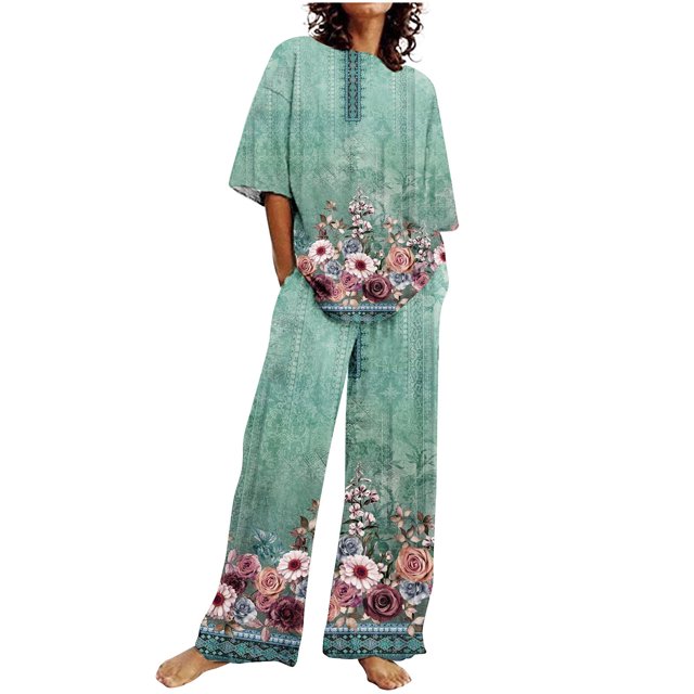 Hauts à Manches Courtes pour Femmes Costume d'Été Mode Short Imprimé Pantalons Colorés Costume Décontracté Deux Pièces Hauts à Manches Courtes pour Femmes Hauts d'Été pour Femmes avec Manches
