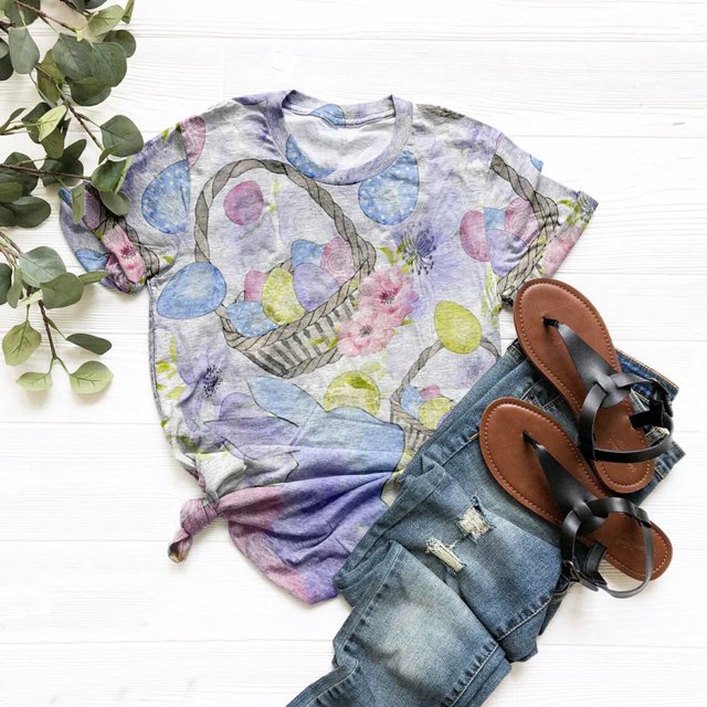 EIMELI Femmes Décontracté Été Pâques Drôle Chick Bunny Imprimé Manches Courtes Col Rond T-Shirt T-Shirts pour Femmes Vert G