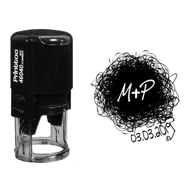 Printtoo Self Inking Custom Round Scribble Rubber Stamp Save The Date Personalized Stamper-Black