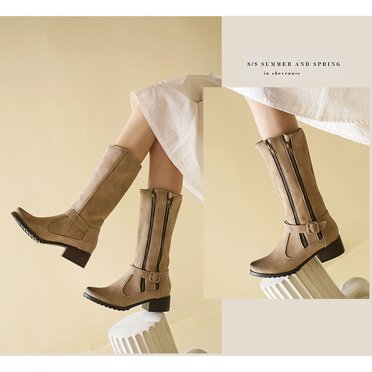 HKEJIAOI Cowboy Boots for Women Women's Boots Low-heeled Boots Women's Nubuck Leather Boots Handsome Boots