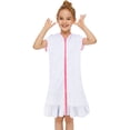 thumbnail image 2 of Girls' Terry Cloth Swim Cover Up - Hooded Zip Bathrobe - Absorbent Beach Dress - 3-11Y Sizes - Short Sleeve, 2 of 8