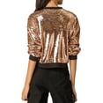 thumbnail image 3 of INSPIRE CHIC Women's Sequin Jacket Zipper Closure Hidden Pockets Bomber Jacket L Rose Gold, 3 of 8