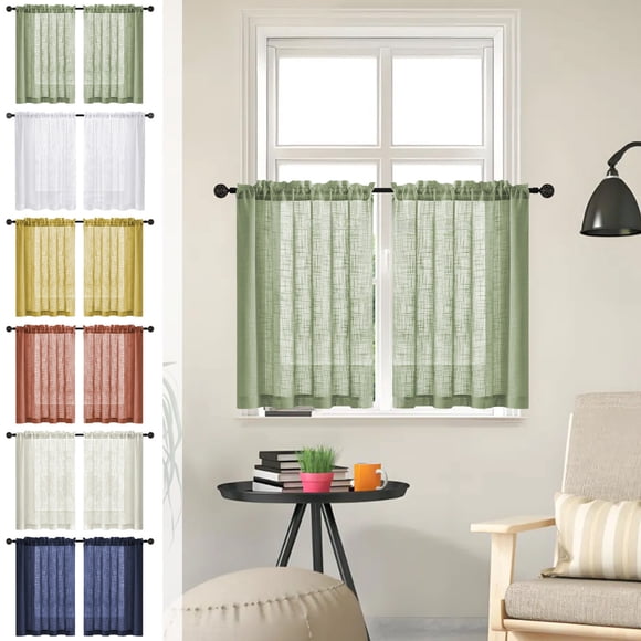 pstuiky Linen Yarn Semi-Sheer Partition Curtains 2-Piece Set, Vintage Style, Light Filtering 63.5X78Cm (25"X30.7") Kitchen, Bathroom, Bedroom Valance