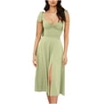 thumbnail image 2 of Pisexur Robe Mi-Mollet Sans Manches à Col en V pour Femme, Col en V Sans Manches, Couleur, à la Mode, Nouvelle, Décontractée, Taille Haute, Tenue pour Femmes, 2 of 4