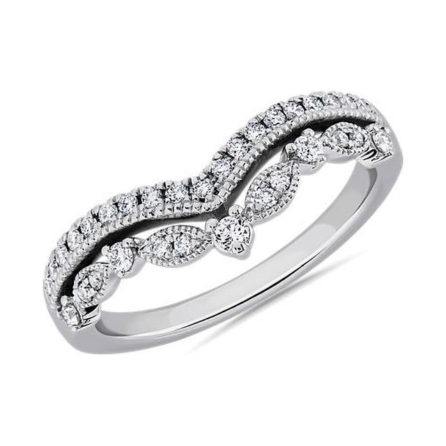0,20 Ct P.t. Forme Ronde Diamond Naturel Dernier Design Alliance Éternité pour Femmes en Or Blanc Massif 14K Taille 8