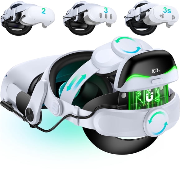 DXKK pour Meta Quest 3/3s Serre-Tête avec Batterie - Magnétique et 3 H Prolongés et Affichage Numérique, Cadrans Doubles, Mode Réalité à Commutation Rapide, Casque VR Confortable