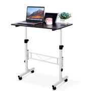 QinaQin Black Creperture Height Adjustable Desk with Wheels Small Computer Desk Standing Desk and Mobile Desk for Bedroom Office and Sofa