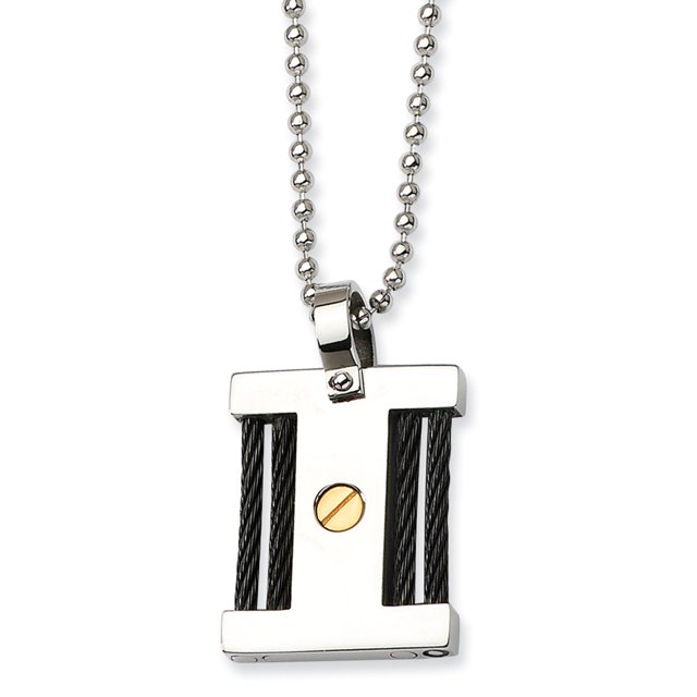 Stainless Steel Black IP & Gold lPG-plated Square 22in Necklace 22 Inch