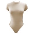 thumbnail image 4 of LUXUR Combinaison Femme Manches Courtes T-Shirt Body Col Rond Hauts Justaucorps Décontractés Couleur Unie Kaki 2TG, 4 of 4