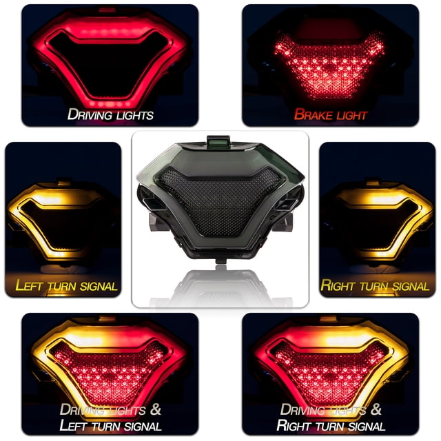 Amdohai Motorcycle Brake Light Tail Lamp with LED Turn Signals Replacement for Yamaha YZF R3 R25 Y15ZR MT07 FZ07 LC150