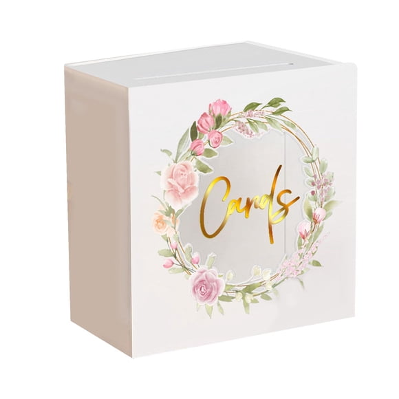 Wedding Acrylic Card Box with Slot Floral Print Box 13x25x25cm for Birthday Baby Style B