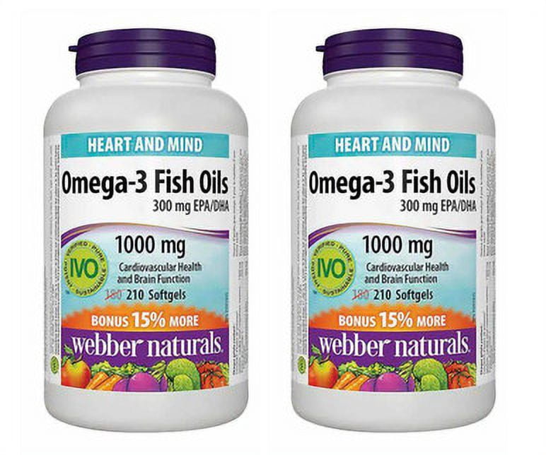 Webber Naturals 1000mg Omega-3 Softgels - 2-Pack (210-count Each) | Heart &amp; Brain Health