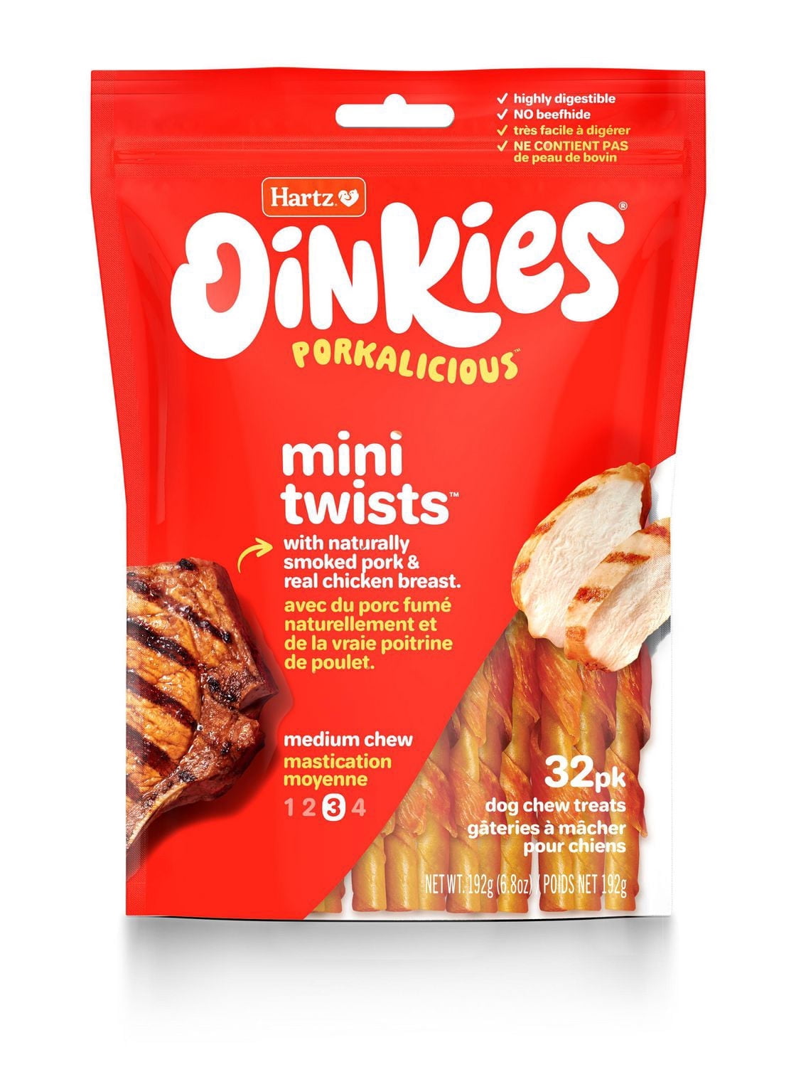 Hartz Oinkies Chicken Pig Skin Mini Twists Chew Dog Treats