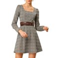 thumbnail image 2 of INSPIRE CHIC Robe à Carreaux Ligne A à Encolure Carrée à Manches Longues d'Automne pour Femme m Brun, 2 of 8