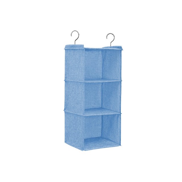 Cotton Linen Hanging Closet Multi Layers Pockets Clothes Organizer Bag Folding Shelves Dual Hooks Wardrobe Sorting Rack Blue 3 Layers