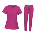 thumbnail image 2 of lionlar Nursing Uniforms Scrub Set V Neck Tops Jogger Pants Work suits for Healthcare Rose Red, 2 of 9