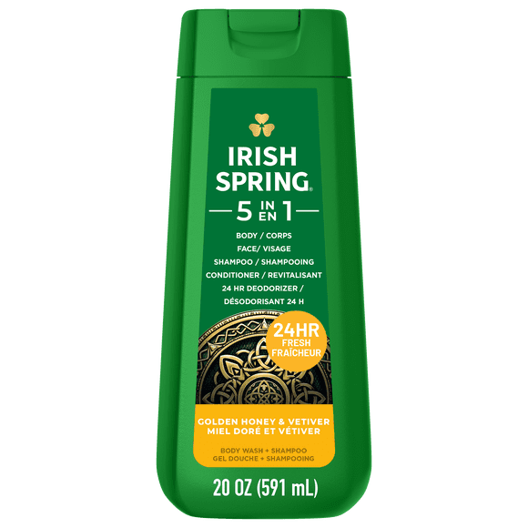 Irish Spring 5 in 1 Moisturizing Body Wash, Golden Honey & Vetiver Scent, 591 mL