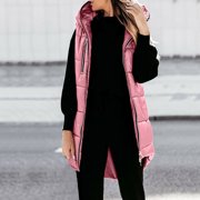 EGNMCR Puffer Vest Women, Sleeveless Parkas for Women, Women's Lightweight Long Winter Warm Jackets Coat With Hood Sleeveless Coats Warm Jacket With Pockets Women Coat