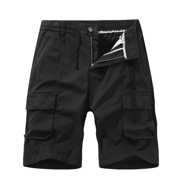 Birdeem Men Casual Solid Zipper Button Pockets Elastic Waist Cropped Cargo Shorts
