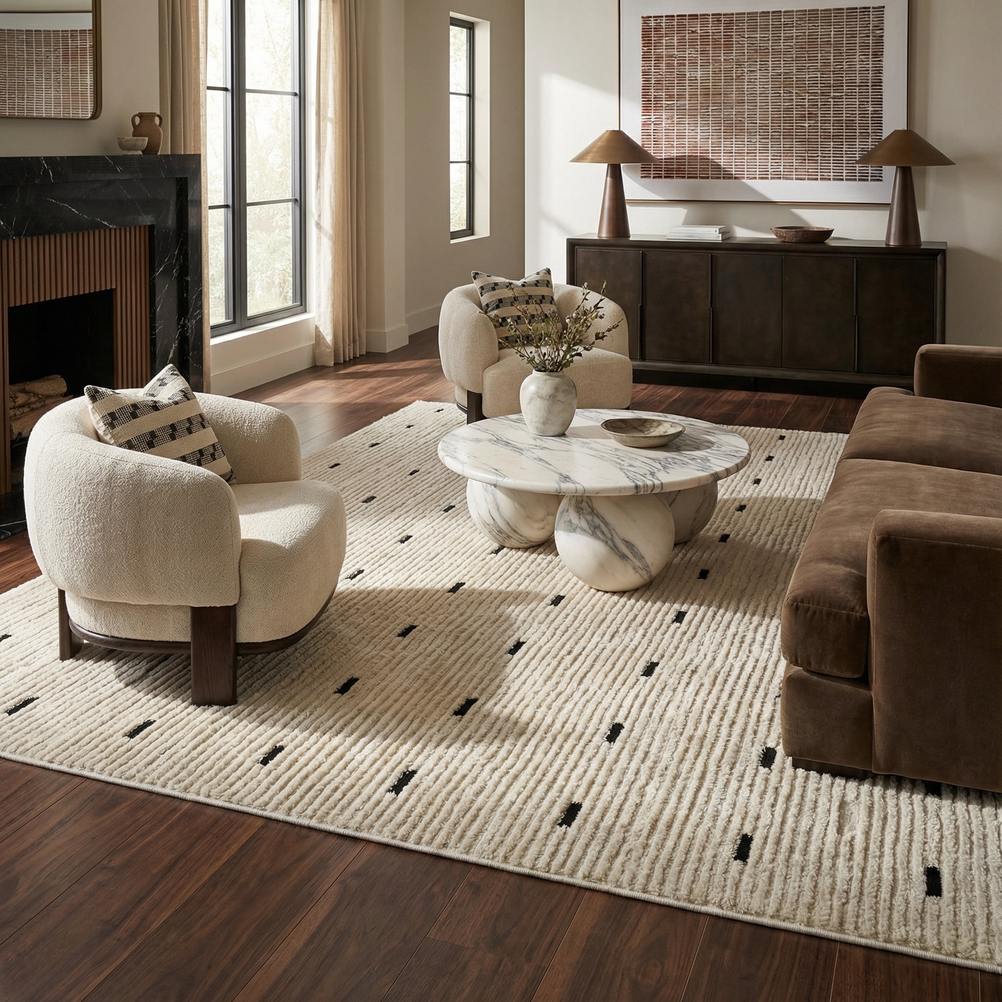 Rug Branch Domus Abstract Indoor Area Rug, Cream Black, Modern - Living Room, Bedroom, Dining Room, and Kitchen