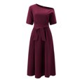 thumbnail image 3 of Robe Bandage pour Femmes Mode Femmes Décontractée Ample Bandage Manches Mi-Longues Uni Col en V Robe Longueur Cheville, 3 of 8