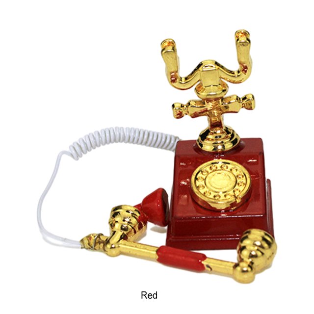 Baohd Alloy Vintage Style Miniature Phone Model Gift For Girls Retro Rotary Telephone Phone Model Alloy D-Red