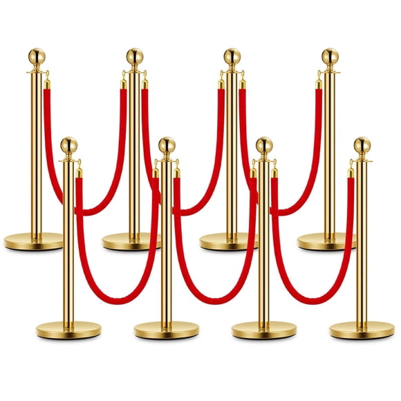 Gold Stanchion Posts with 5 FT Red Velvet Ropes – Elegant Crowd Control Barriers for VIP Events, Red Carpets, Weddings & More