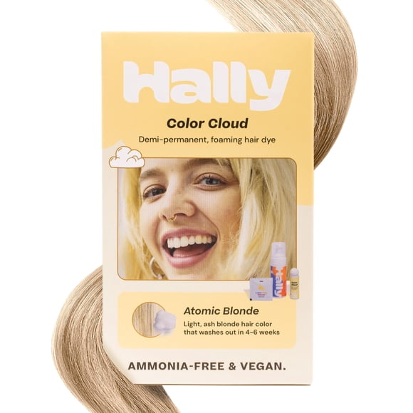 Hally Hair Color Cloud Hair Dye (Atomic Blonde) - Demi-Permanent Foam Hair Color for Women & Men - Mess-Free & Long-Lasting Hair Dye Kit, Hair Coloring Products Wash Out in 4-6 Weeks, Vegan