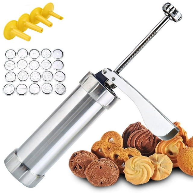 YOPTOP Cookie Press Stainless Steel Cookie Press Tool Kit Biscuit Maker and Churro Maker Cookie Press Machine with 20 Cookie Discs 4 Nozzles for DIY Biscuit Maker and Decoration