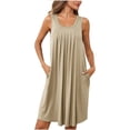 thumbnail image 1 of Dvkptbk Robe d'Été de Plage pour Femme 2024 Décontractée à Col Rond à Manches Courtes Robe Débardeur Mini Robes Fluide à Volants Boho Robe Soleil avec Poches P-2TG, 1 of 7