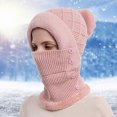 thumbnail image 2 of AWZXDE Women Winter Solid Color Knitted Ski with Scarf and Hood Integrated for Outdoor Riding Cold Defect Warm Pullover Hat Pink,One Size, 2 of 5