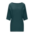thumbnail image 4 of UAMVSH Chandails Grande Taille pour Femmes Décontractés à Manches Mi-Longues, Col Rond, Chandail Doux d'Automne, Hauts Amples, Couleur Unie, Chandails Tricotés de Base (4X-Grand, Bleu), 4 of 6