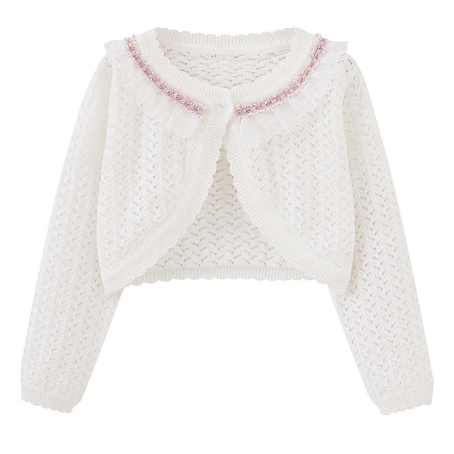 RXIRUCGD Manteau/veste Décontracté(E) à Capuche pour Enfants, à la Mode et Mignon(E), avec Nœud, Coupe Ample, Boutonné(E), Perforé(E), Col Rond, Manches Longues (Blanc, Taille : 9-10 Ans)