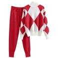 thumbnail image 2 of Weiqiqre Womens Turtleneck Sweater Checkered Color Block Knit Trendy Blouses & Shirts Sets, 2 of 7
