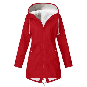 LSLJS Manteau Décontracté à Capuche à Manches Longues en Peluche Coupe-Vent pour Femmes (Rouge, S)
