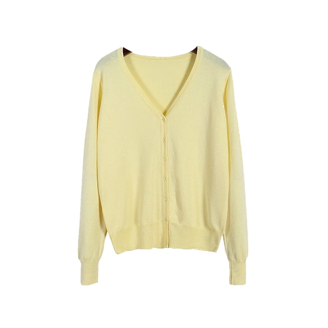 Innerwin Cardigan Sweater V Neck Ladies Coat Fall Solid Color Loose Outwear Beige XL
