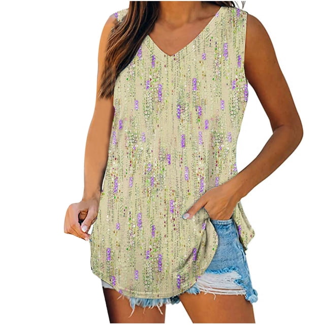 Birdeem Womens Print Tank Tops V-Neck Basic Casual Flowy Summer Sleeveless T-Shirt